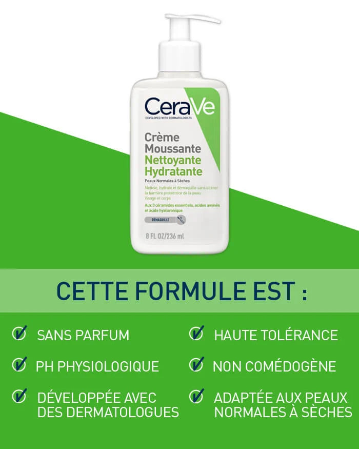 CeraVe Crème Moussante Nettoyante Hydratante Peau Normale à Sèche 236ml — visuel 5