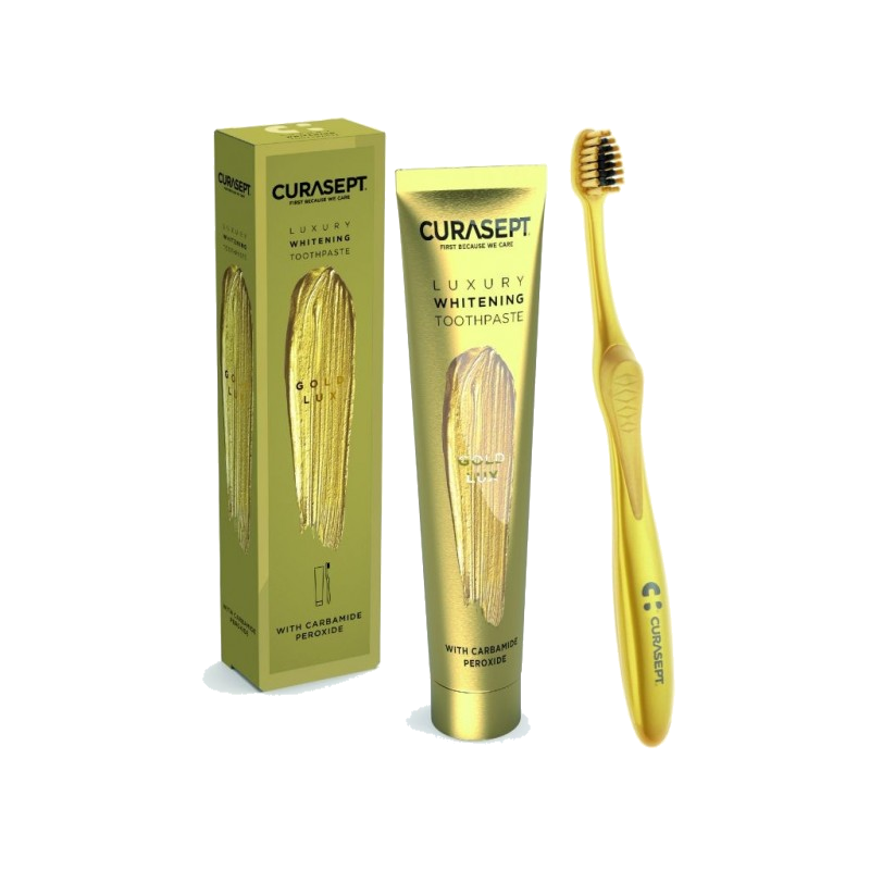 Curasept Pack Luxury Whitening Dentifrice Gold 75 ml + Brosse à Dent — CURASEPT