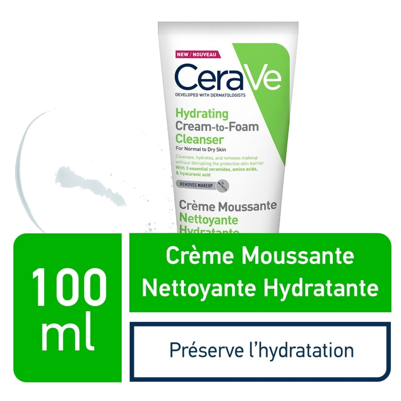 CeraVe Crème Moussante Nettoyante Hydratante Peau Normale à Sèche 100ml — CERAVE