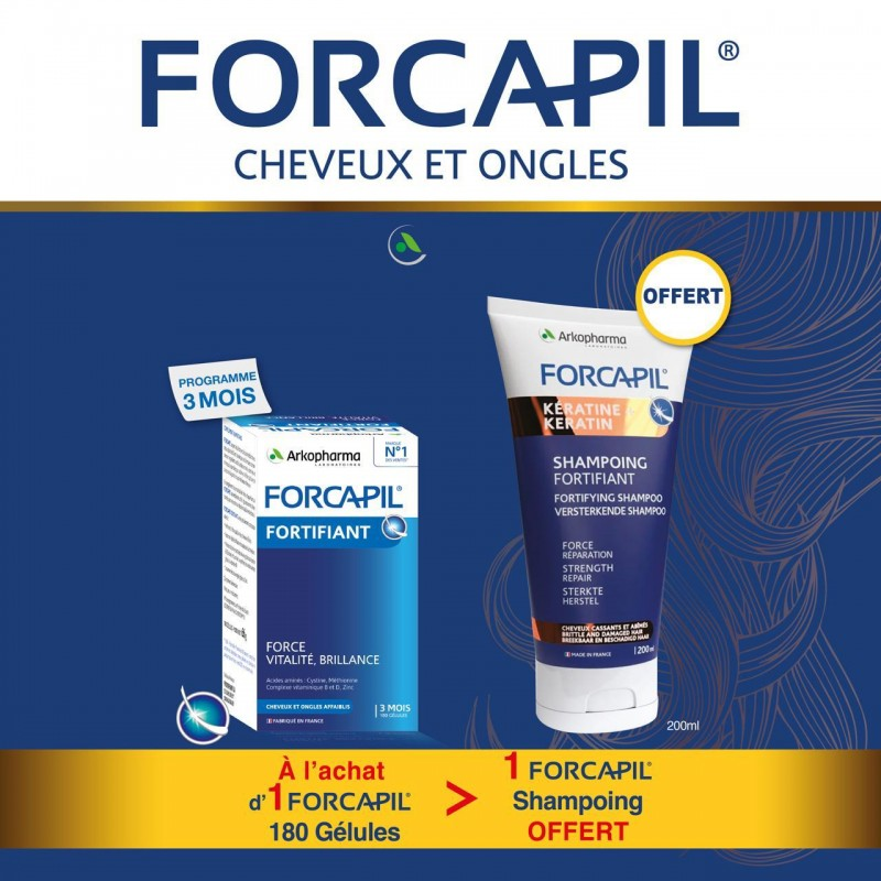 Forcapil Pack Cheveux et Ongles B180 Gelules + Forcapil Shampooing — FORCAPIL
