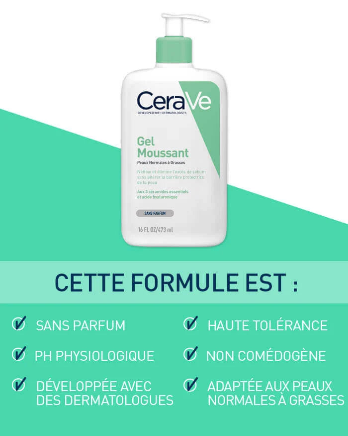 CeraVe Gel Moussant Nettoyant Peau Normale à Grasse 473ml — visuel 4